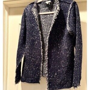 Sioni Womens Cardigan Open Blue Ruffle Trim Preppu Size XL Old Money Career